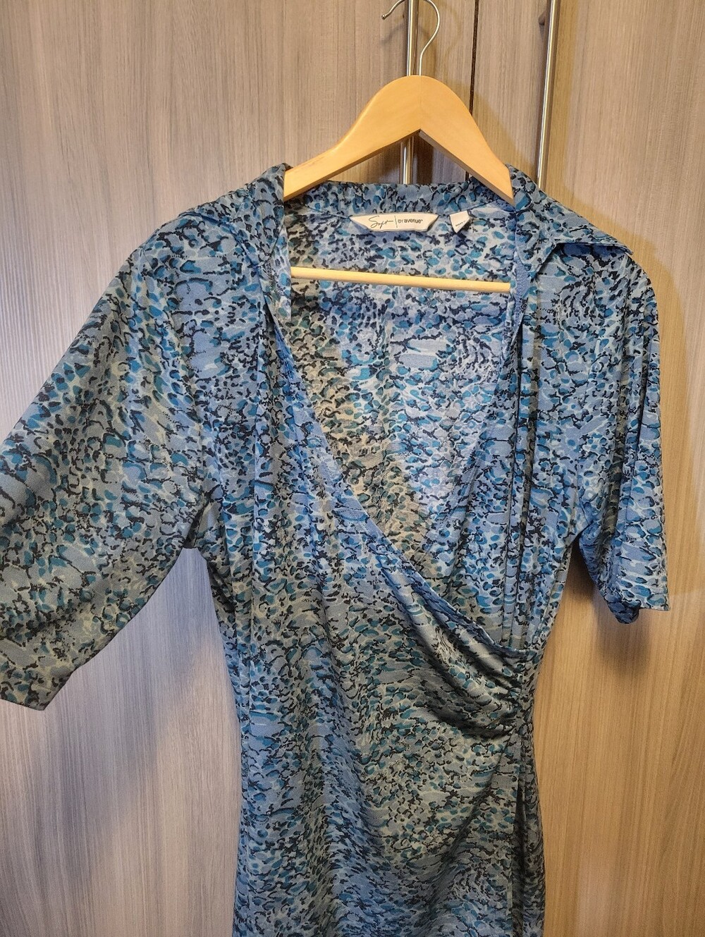 Blue Leopard Print Faux Wrap Dress